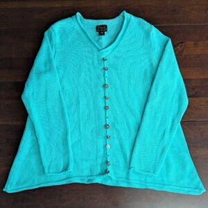 Vintage Pure Handknit Womens S Cotton Teal Pullover Sweater Boho Lagenlook